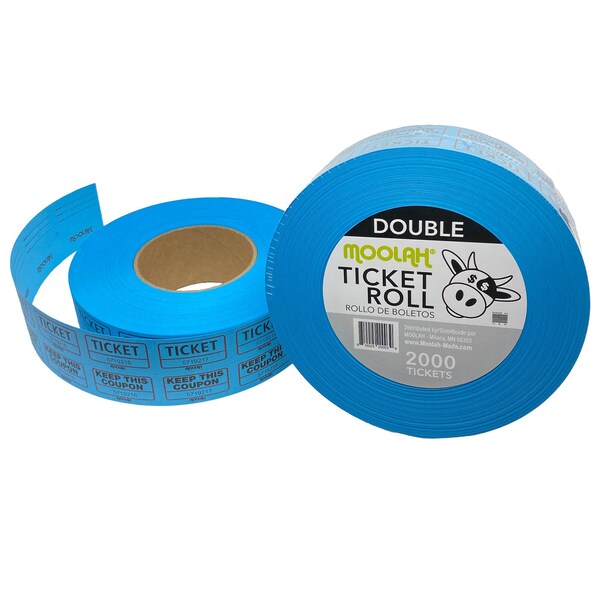 Moolah "Keep This Coupon" Double Raffle Ticket Roll, Blue, Pack of 2 - 2000 Count Rolls 7293032 - main